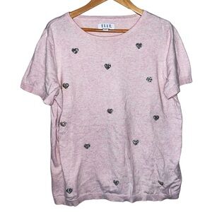 Elle Sweater Pink with Blingy Hearts Short Sleeved Valentine’s Day Size XL
